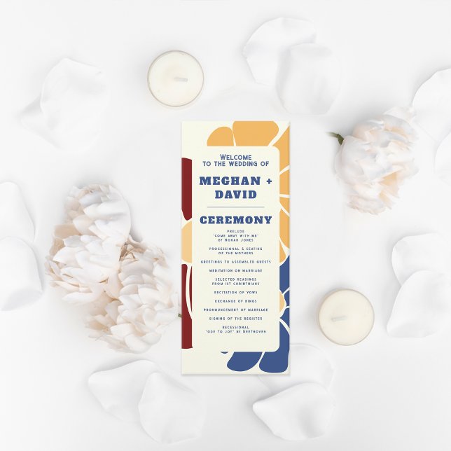 Programa Casamento Floral Chic Groovy Boho (Retro Groovy Boho Chic Floral Wedding Program)