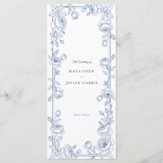 Programa Casamento Floral Chinesice Azul e Branco Elegante