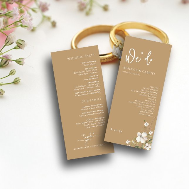 Programa Casamento Floral de Aquarela com Manuscrito Elegan (Criador carregado)
