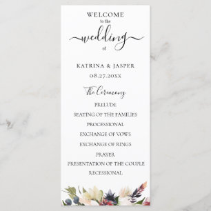 Programa Casamento Floral de Aquarela Rosa Bege e Ameixa
