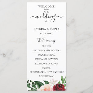 Programa Casamento Floral de Blush Watercolor