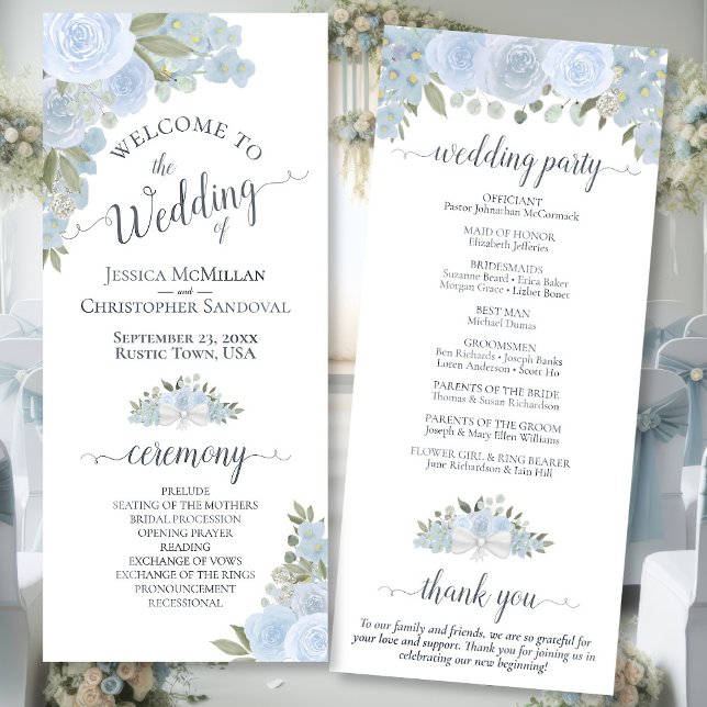 Programa Casamento Floral de Elegante Dusty Blue Boho (Front/Back)