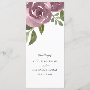 Programa Casamento Floral de Elegante Dusty Mauve Watercolo