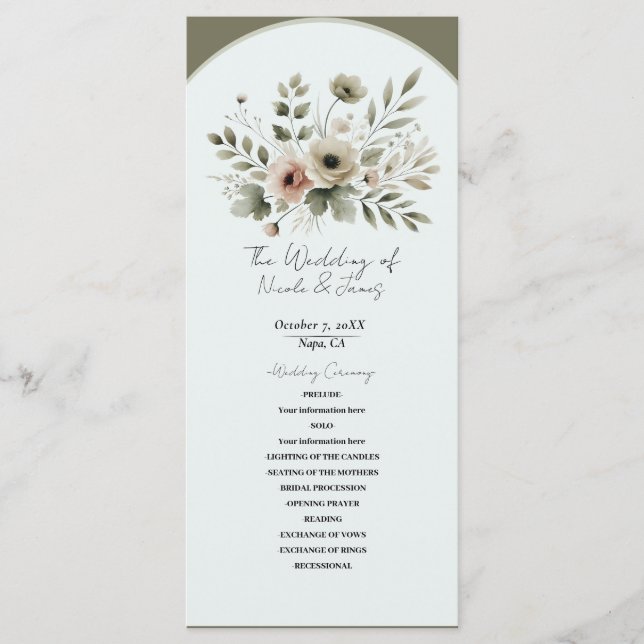 Programa Casamento Floral de Khaki Olive Green (Frente)