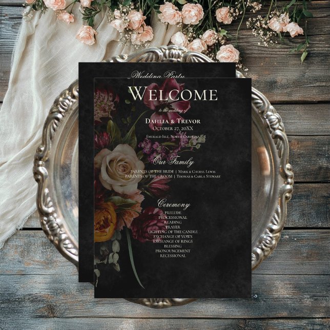 Programa Casamento Floral de outono de Escuro Elegante (Dark Elegant Autumn Floral Wedding Program)