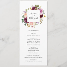Programa Casamento Floral de Outono em Aquarela Burgundy e 
