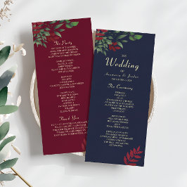 Programa Casamento Floral de Outono em Burgundy e Azul Mari