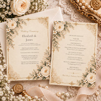 Programa Casamento Floral de Renda Romântico Vintage Marfim