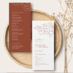 Programa Casamento floral de terracotta desenhado pela mão