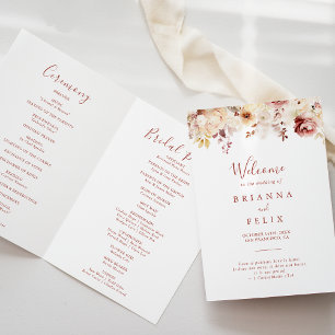 Programa Casamento Floral Dobrado Caligrafia Graciosa