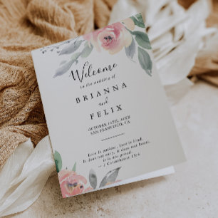 Programa Casamento Floral Dobrado de Blush Rosa Elegante