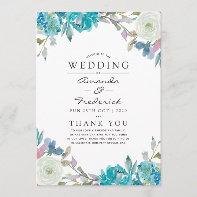 Programa Casamento Floral Dusty Blue e Turquoise (Frente)
