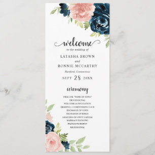 Programa Casamento Floral Elegante Azul Marinho e Rosa Desm
