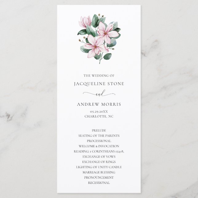 Programa Casamento Floral Elegante Magnólia Rosa (Frente)