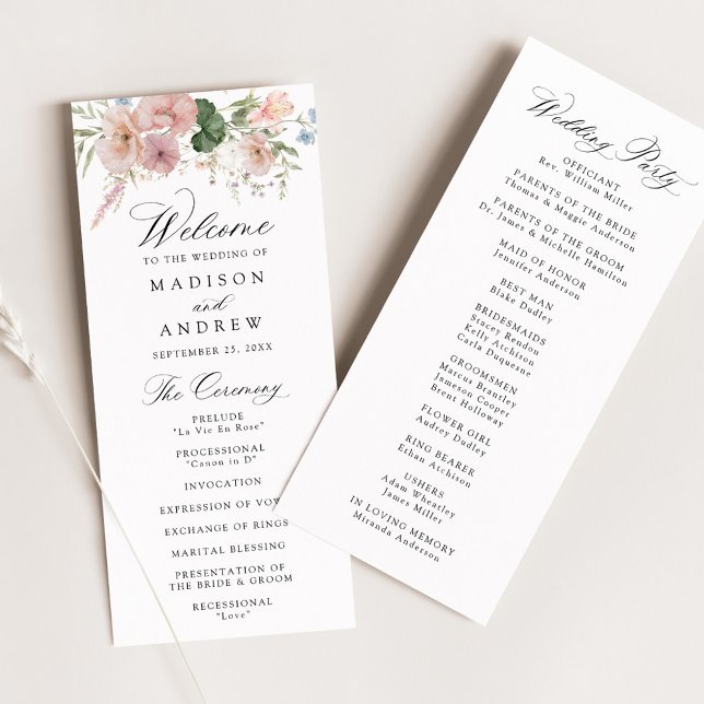 Programa Casamento Floral Elegante Romântico em Aquarela (Criador carregado)