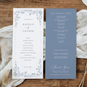 Programa Casamento Floral Francês Azul Empoeirado Vintage