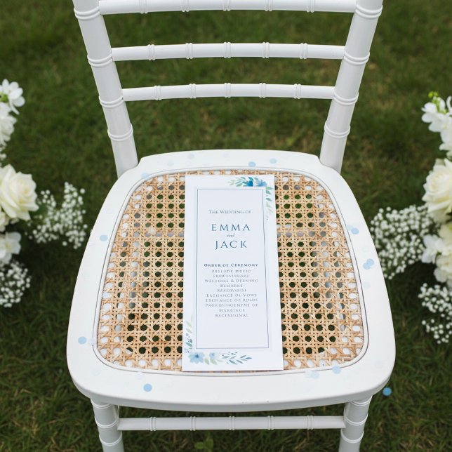 Programa Casamento floral mínimo do Botânico Azul Moderno (Modern Blue Botanical minimal floral wedding Program.)