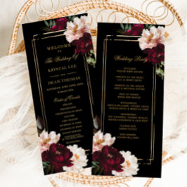 Programa Casamento Floral Preto Escuro-Moody Burgundy