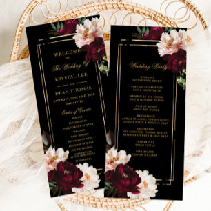 Programa Casamento Floral Preto Escuro-Moody Burgundy