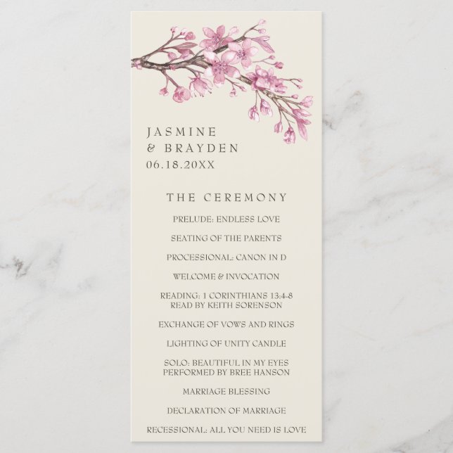 Programa Casamento Floral Rosa Elegante de Cerejeira (Frente)