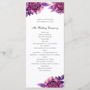 Programa Casamento floral roxo aquarela. Flores lilás