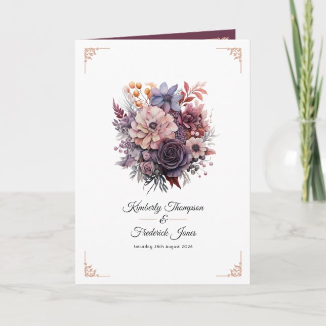 Programa Casamento Floral Roxo, Cinza, Cobre e Rosa Empoeir (Frente)