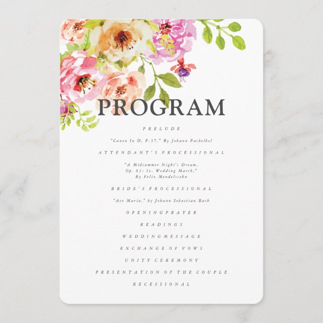 Programa Casamento Floral Rustic Watercolor (Frente)
