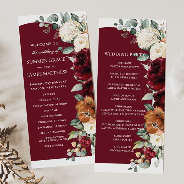 Programa Casamento Floral Rustico Borgonha Marfim Laranja Q (Criador carregado)