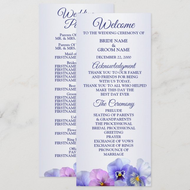 Programa Casamento Floral Rústico Lilás Rosa Violeta Pensat (Frente/Verso)