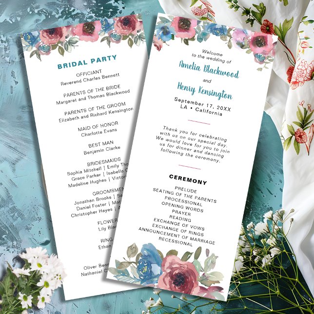 Programa Casamento Floral Simples Azul e Cor de Água Rosa (Criador carregado)