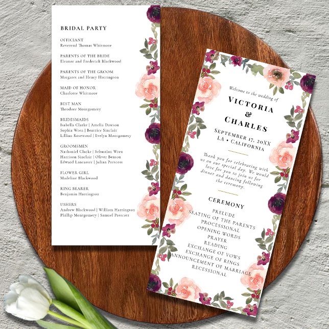 Programa Casamento Floral Simples Moderno da Borgonha de Aq (Criador carregado)