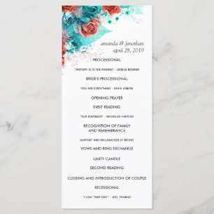 Programa Casamento Floral Turquesa e Coral Russo