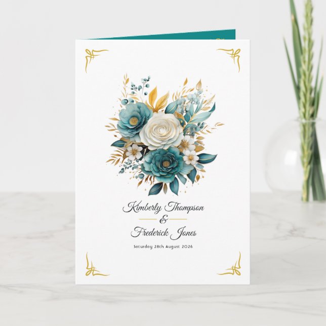 Programa Casamento Floral Turquesa e Dourado (Frente)