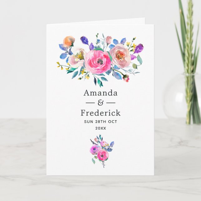 Programa Casamento Floral Vintage Rosa Quente (Frente)