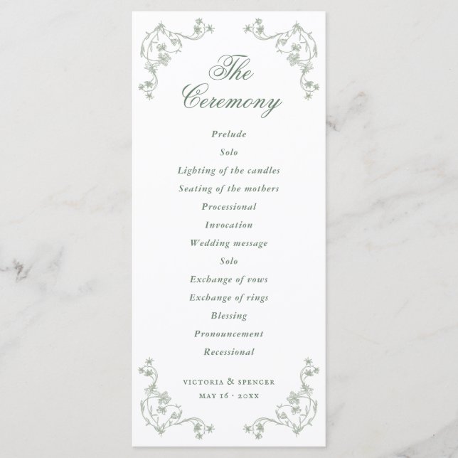 Programa Casamento Floral Vintage Verde Salvia (Frente)