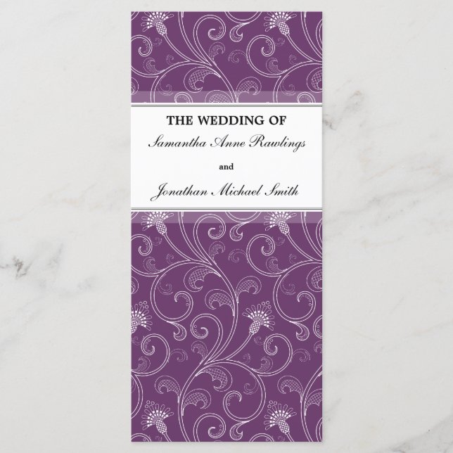 Programa Casamento - Floral Vitoriano Roxo Elegant (Frente)