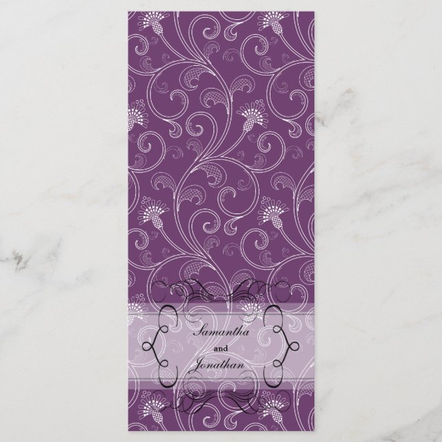 Programa Casamento - Floral Vitoriano Roxo Elegant (Frente)