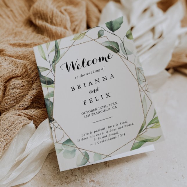 Programa Casamento Geométrico Elegante Dourado Verde Dobrad (Criador carregado)