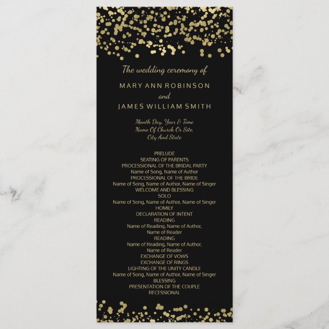 Programa Casamento Gold Foil Confetti (Frente)