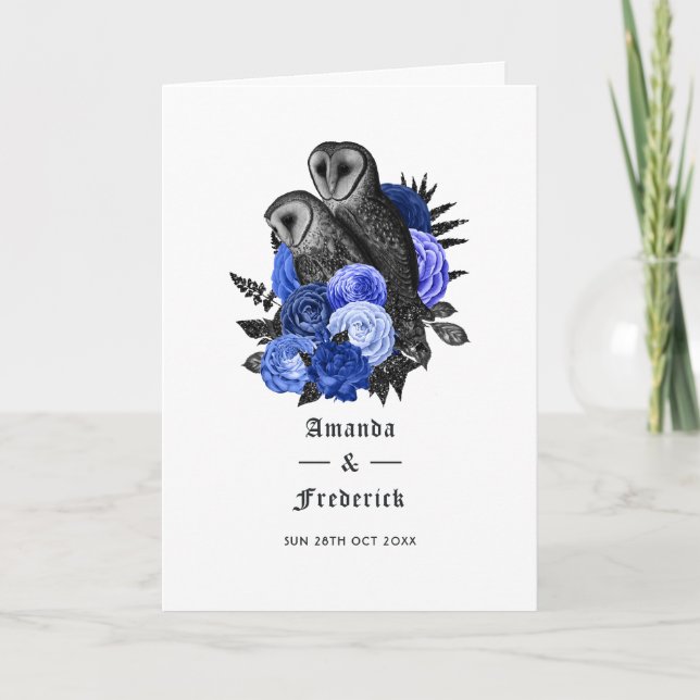 Programa Casamento Gótico de Corujas Florais Azul Real (Frente)