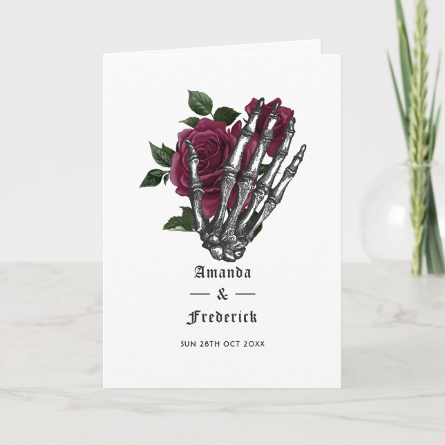 Programa Casamento Gótico Esqueleto Floral Borgonha (Frente)