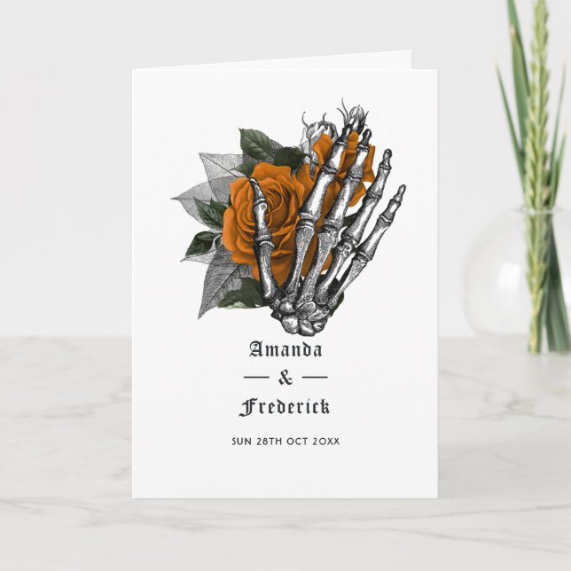 Programa Casamento Gótico Esqueleto Floral Laranja (Frente)
