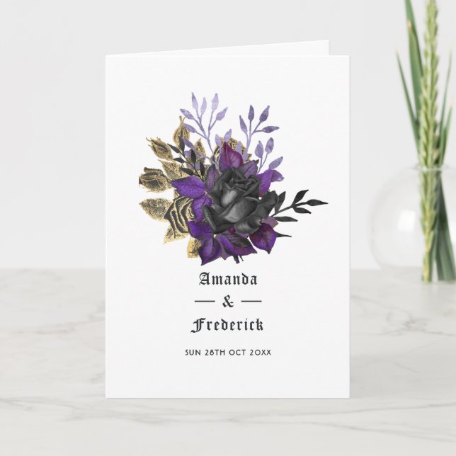Programa Casamento Gótico Roxo Preto e Dourado (Frente)