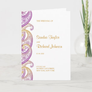 Programa Casamento índio de Paisley, roxo e Dourado