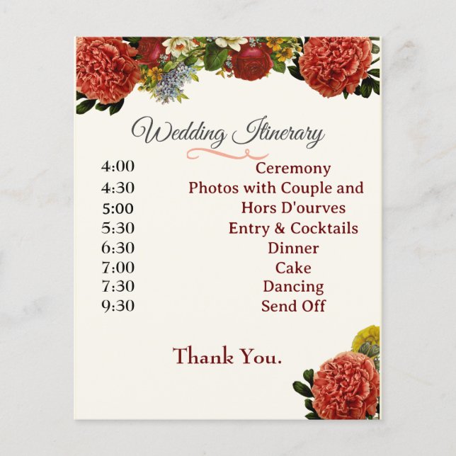 Programa Casamento, Itinerário, Retro Floral BOHO (Frente)