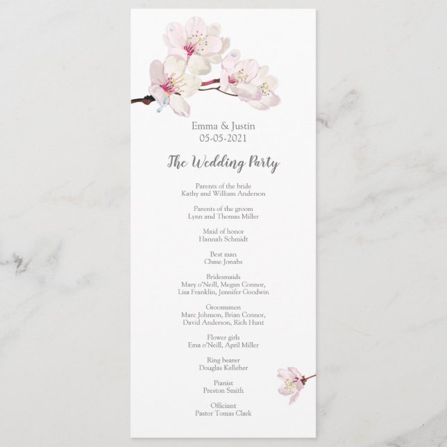 Programa Casamento Japonês Pink Cherry Blossom Sakura (Frente)