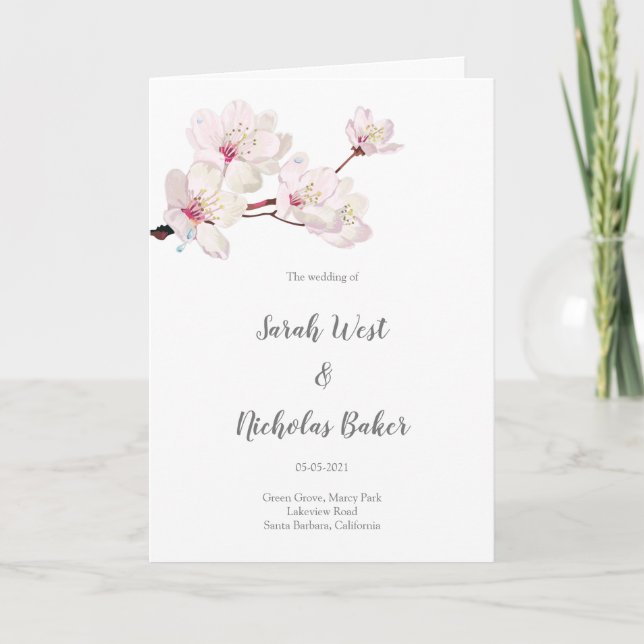 Programa Casamento Japonês Pink Cherry Blossom Sakura (Frente)