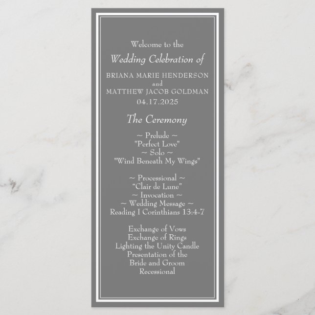 Programa Casamento Minimalista Moderno Cinza (Frente)