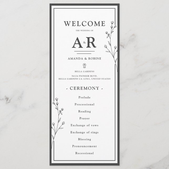 Programa Casamento Minimalista Preto e Branco (Frente)