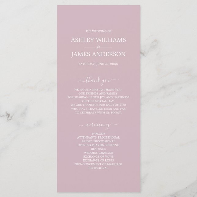 Programa Casamento Mínimo Simples de Pastel Purple - Script (Frente)